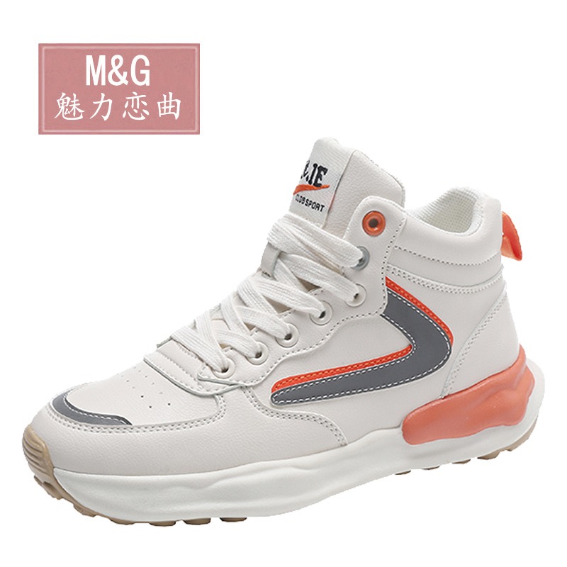 潮牌小白鞋女2021春季新款韓版高幫鞋厚底運動休閑圓頭百搭老爹鞋-細節圖2