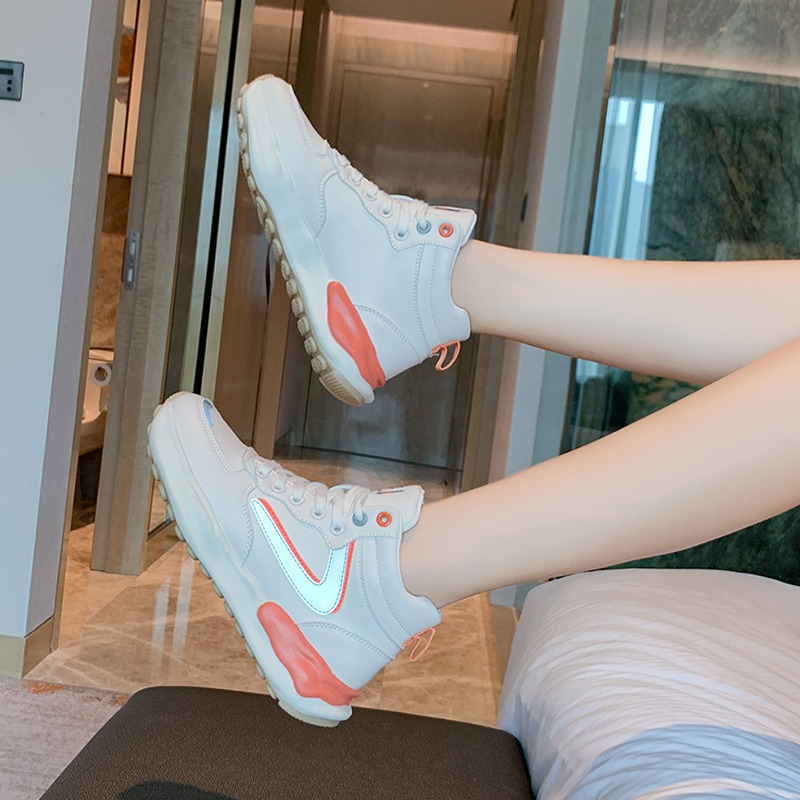 潮牌小白鞋女2021春季新款韓版高幫鞋厚底運動休閑圓頭百搭老爹鞋-細節圖4