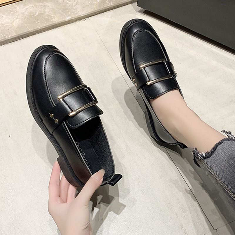 小皮鞋女春2021新款潮鞋百搭英倫風皮鞋圓頭平底單鞋樂福鞋鞋子女-細節圖3