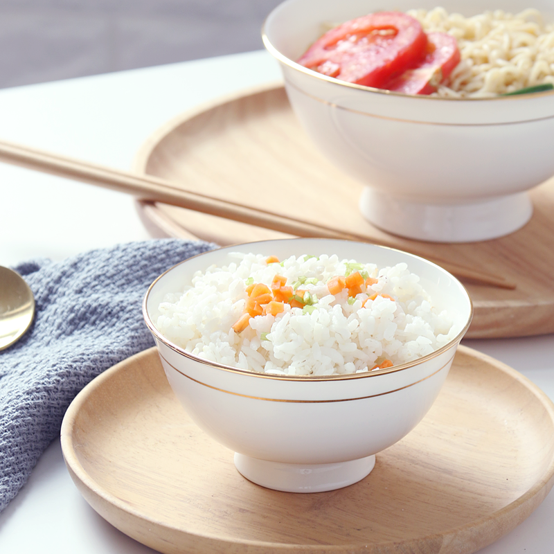 金邊骨瓷家用喫飯碗大號麪碗陶瓷高腳碗中式米飯碗創意小湯碗小碗-細節圖2