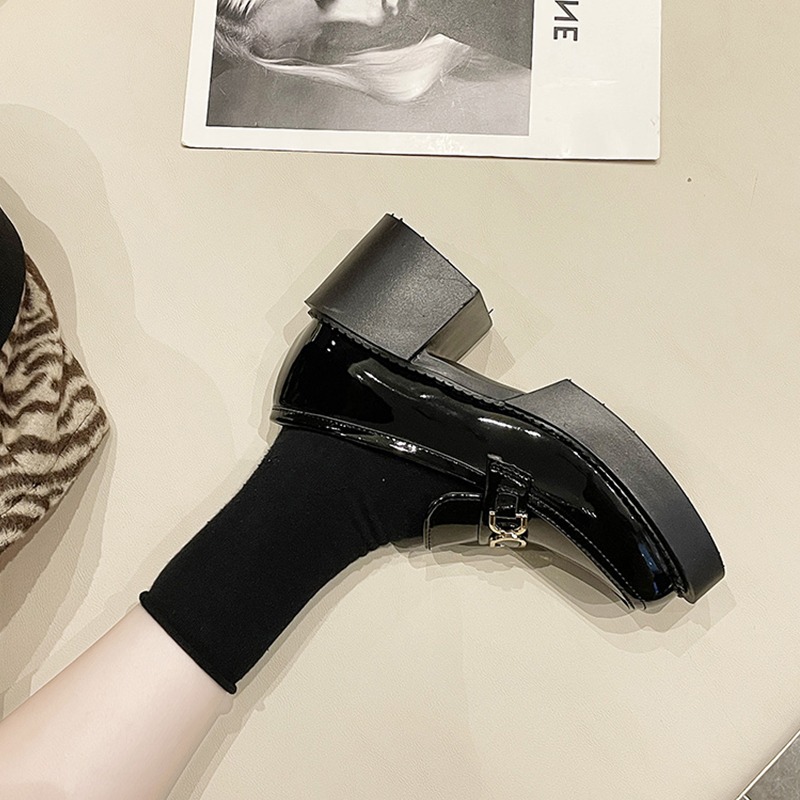 2021新款復古粗跟樂福鞋女英倫風高跟厚底小皮鞋漆皮瑪麗珍鞋單鞋-細節圖3