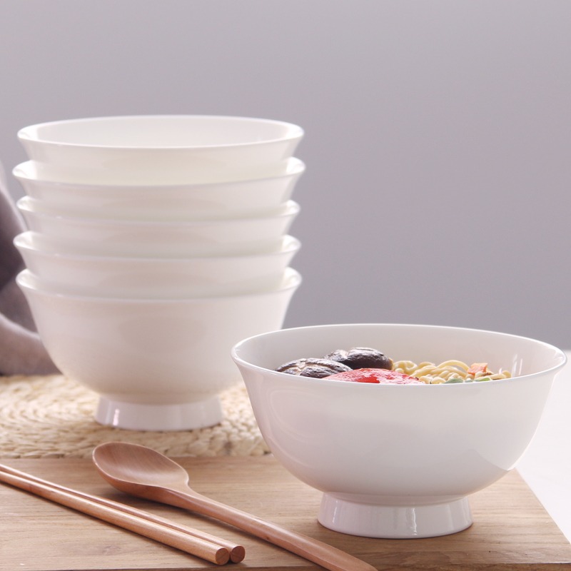 陶瓷麪碗家用湯麪碗骨瓷大號面條碗韓式大碗創意高腳喫麪的碗飯碗-細節圖3