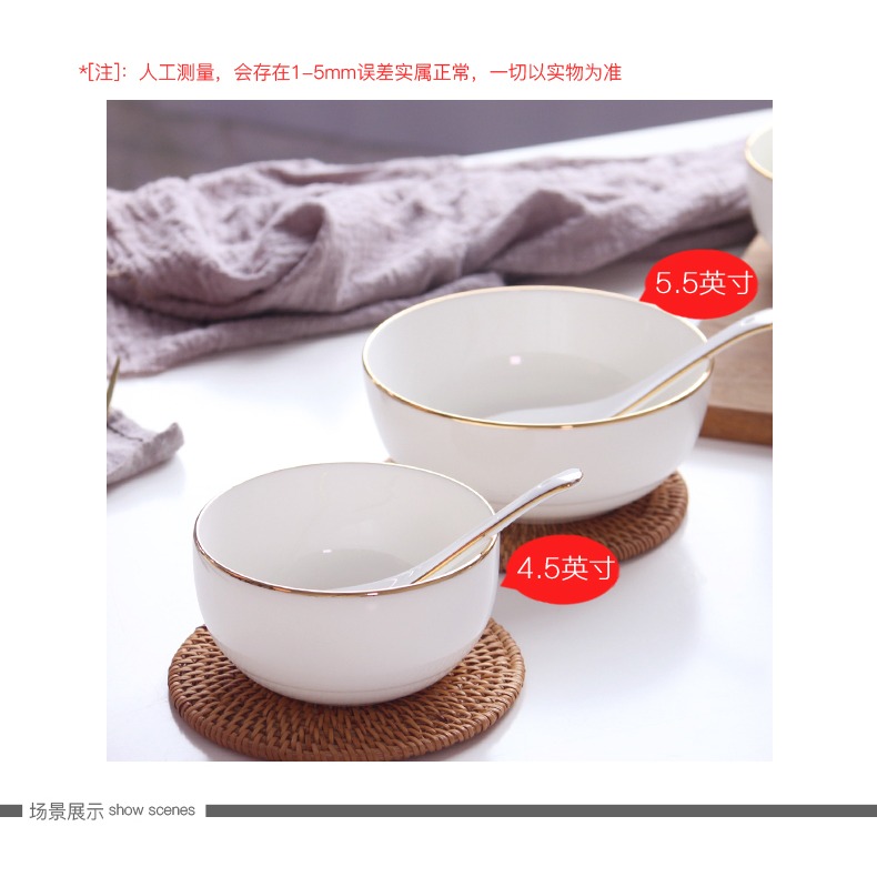 創意陶瓷日韓單個小碗家用金邊碗米飯碗骨瓷喫飯碗麪碗小湯碗-細節圖9