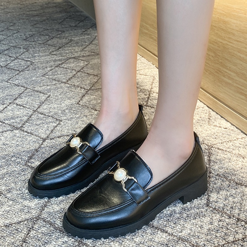 厚底加絨樂福鞋女單鞋小皮鞋JK鞋2021秋季新款英倫金屬扣學生軟底-細節圖4