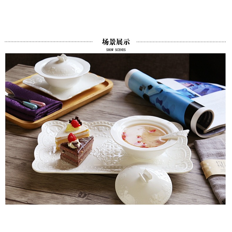 純白色陶瓷碗燕窩燉盅帶蓋糖水碗有蓋的碗甜品碗隔水燉湯盅蒸蛋碗-細節圖9