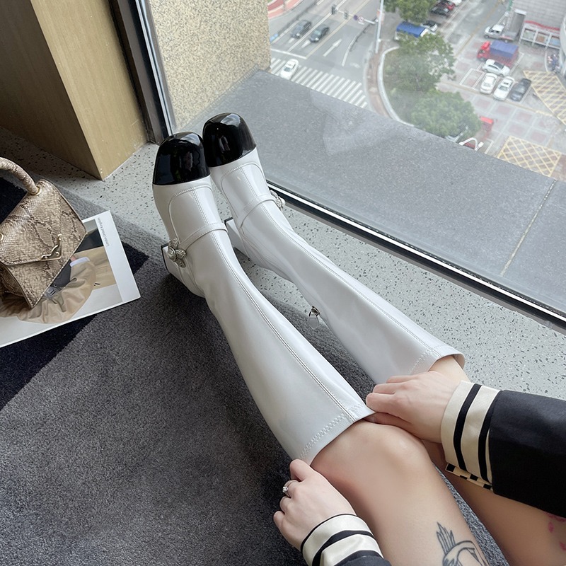 韓版長筒靴女2021秋季新款歐美風顯瘦粗跟高筒靴百搭時尚騎士靴潮-細節圖3