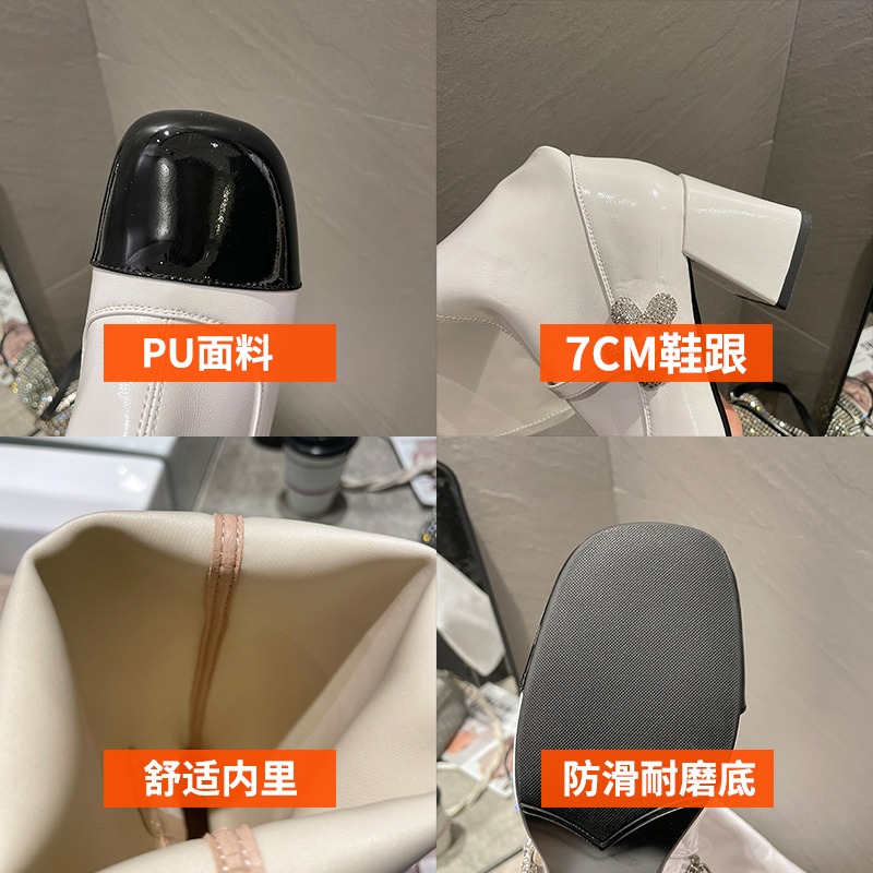韓版長筒靴女2021秋季新款歐美風顯瘦粗跟高筒靴百搭時尚騎士靴潮-細節圖5