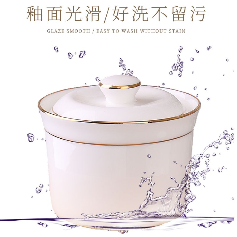 碗家用蒸雞蛋羹碗帶蓋碗小燉盅陶瓷創意金邊骨瓷魚翅燉湯燕窩盅罐-細節圖4