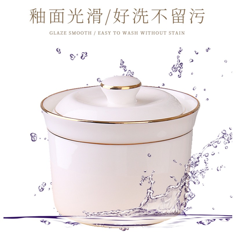碗家用蒸雞蛋羹碗帶蓋碗小燉盅陶瓷創意金邊骨瓷魚翅燉湯燕窩盅罐-細節圖9