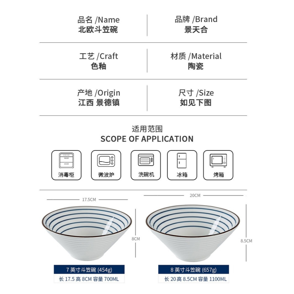景德鎮家用大湯碗湯粉碗個性日式陶瓷米飯碗麪碗陶瓷碗北歐風創意-細節圖8