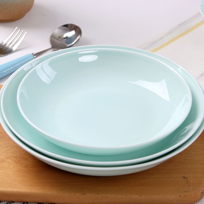 六隻裝盤子菜盤家用中式餐具景德鎮陶瓷青瓷深湯盤菜碟子飯盤套裝-細節圖4