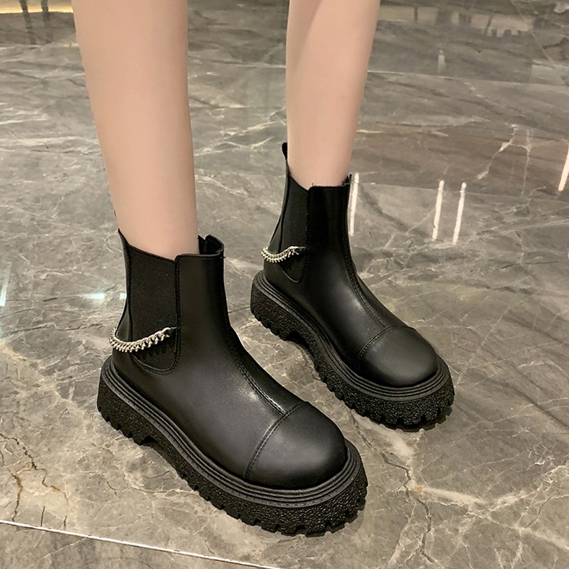 厚底馬丁靴2021年新款女夏增高春秋切爾西顯瘦煙筒靴法式小短靴潮-細節圖3