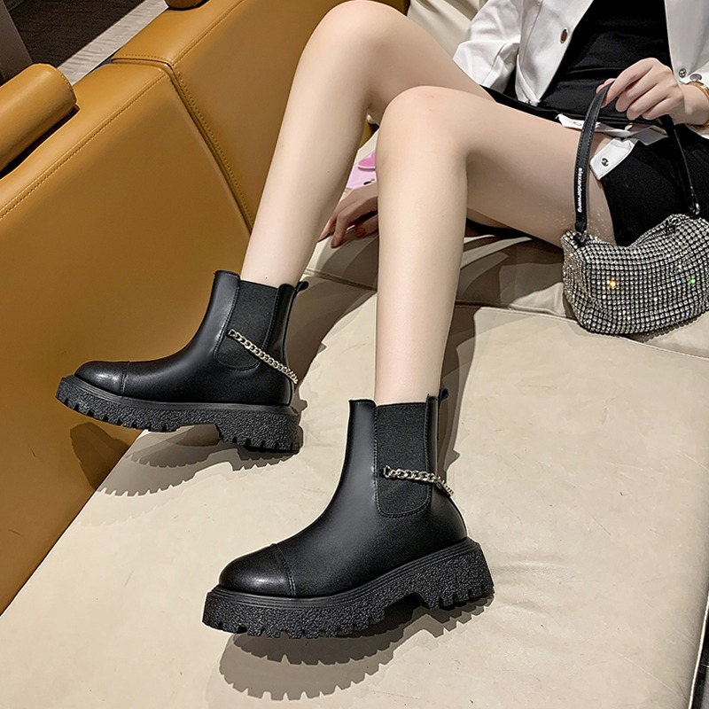 厚底馬丁靴2021年新款女夏增高春秋切爾西顯瘦煙筒靴法式小短靴潮-細節圖4