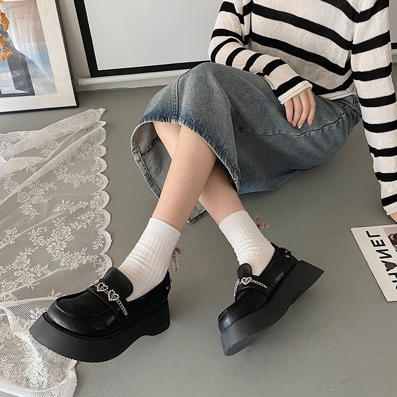 小皮鞋女春秋2021新款復古日系軟妹黑色英倫風單鞋厚底鬆糕大頭鞋-細節圖3
