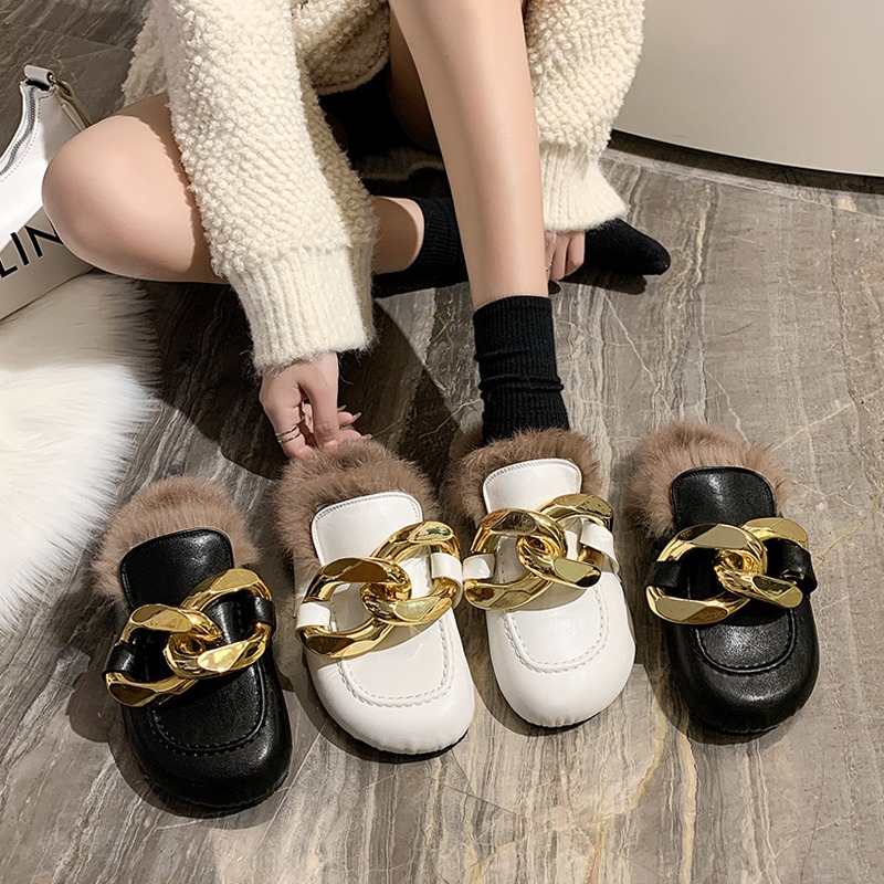 毛毛拖鞋女外穿秋冬穆勒鞋2021新款網紅懶人鞋平底兔毛包頭半拖鞋-細節圖5