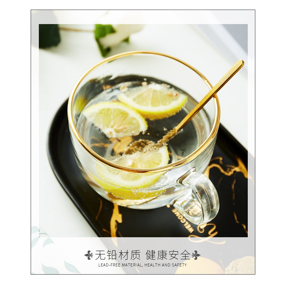 牛奶杯早餐杯家用燕麥杯大容量歐式麥片杯玻璃碗杯ins風金邊帶把-細節圖9