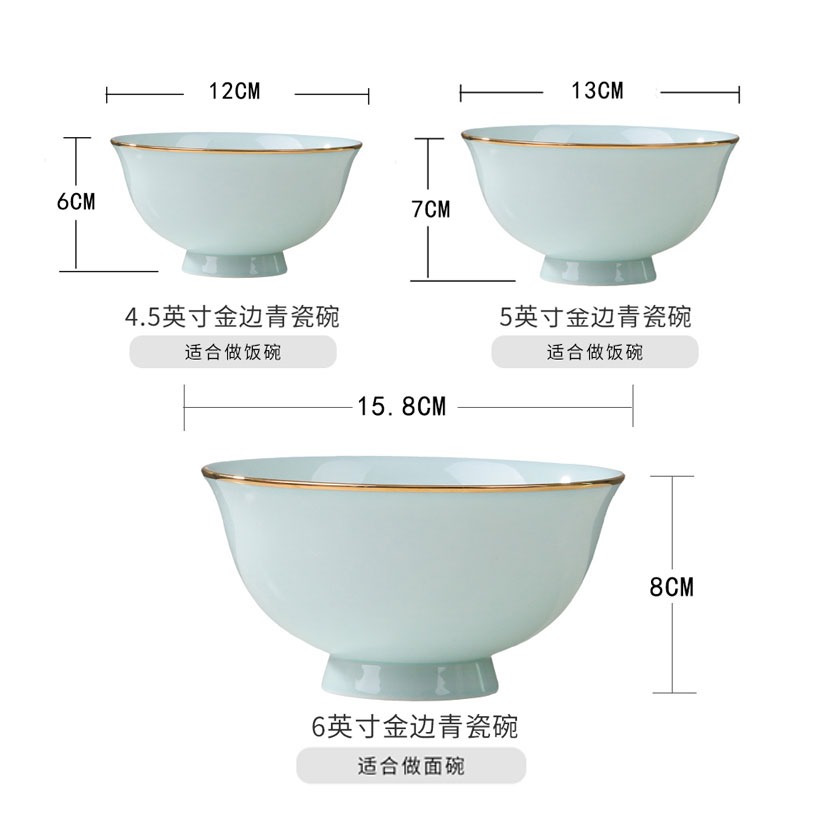 景德鎮陶瓷碗家用喫飯單個創意中式米飯碗骨瓷金邊碗大號湯碗麪碗-細節圖7