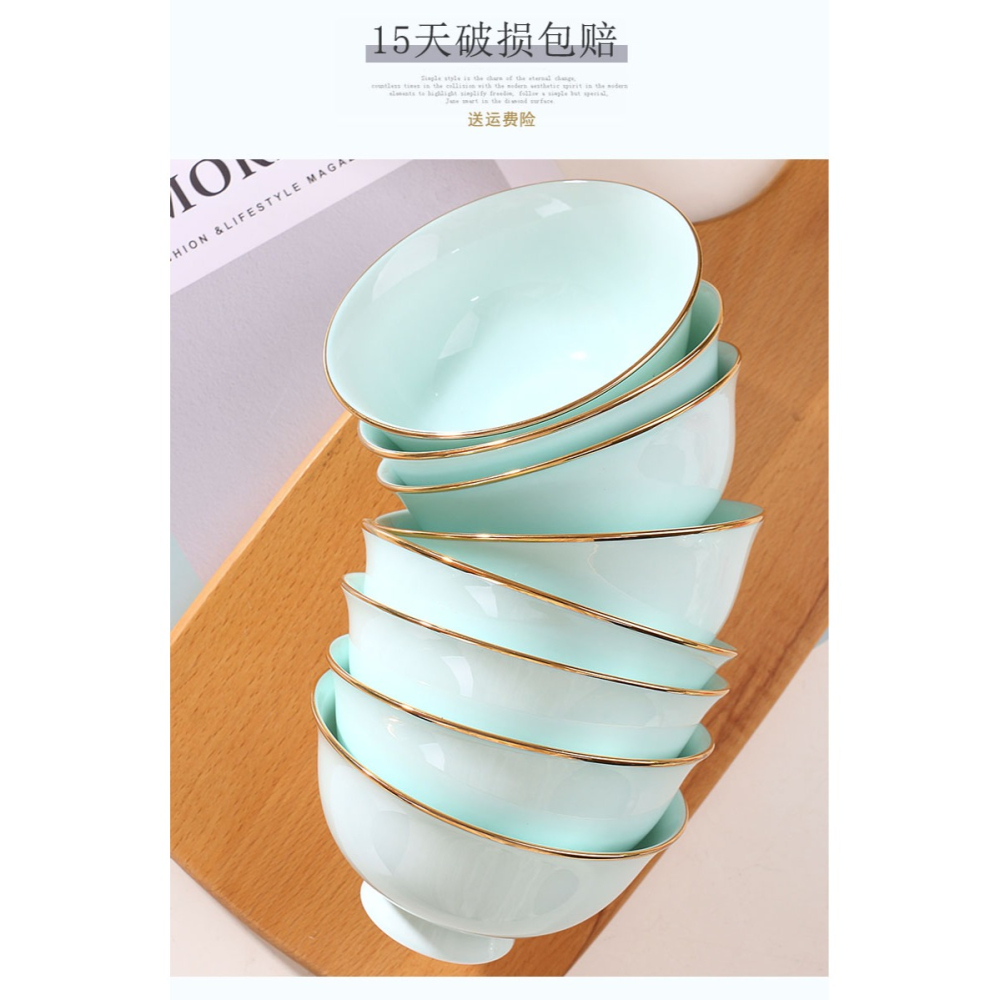 景德鎮陶瓷碗家用喫飯單個創意中式米飯碗骨瓷金邊碗大號湯碗麪碗-細節圖10