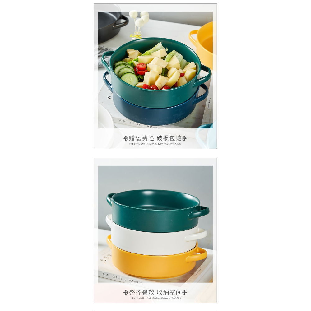 北歐ins風家用陶瓷創意帶手柄烤箱烘焙焗飯烤盤家用網紅菜盤餐盤-細節圖8
