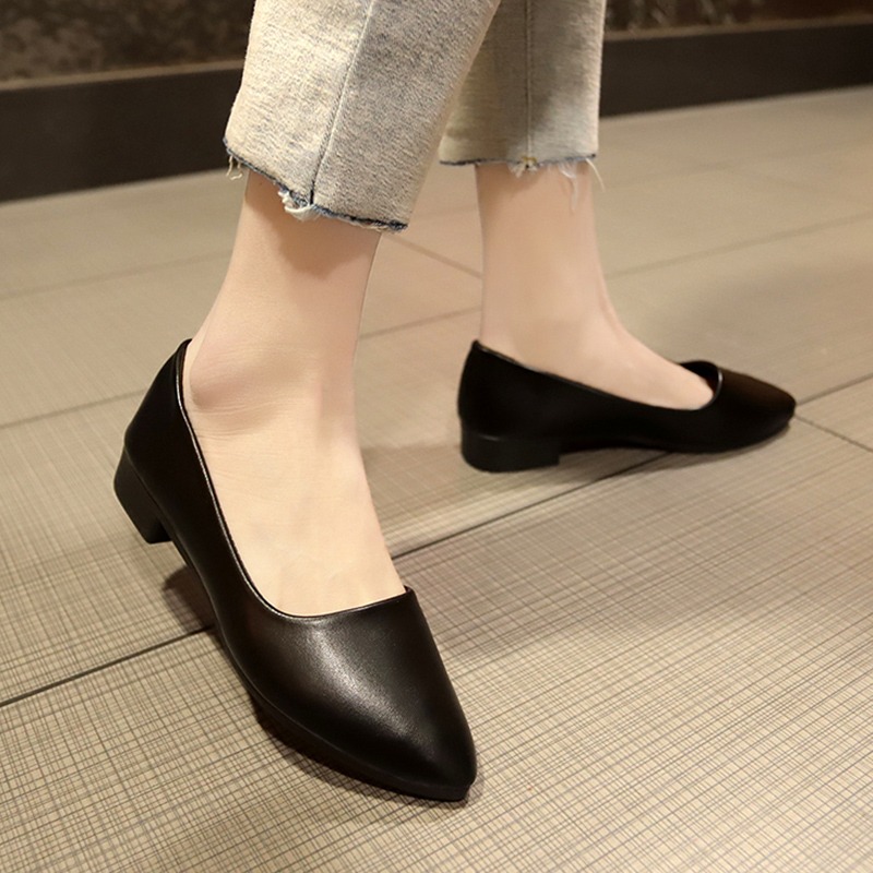 工作鞋女黑色平底軟底粗跟女鞋職業上班面試酒店防滑百搭舒適單鞋-細節圖4
