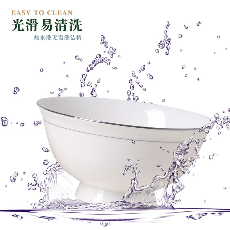 景德鎮家用喫飯碗銀邊中式高腳米飯碗麪碗陶瓷創意單個陶瓷小湯碗-細節圖5