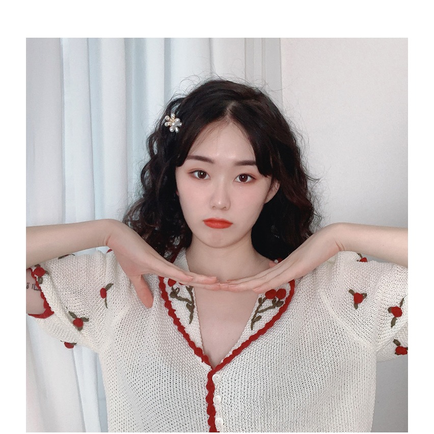 女士發夾韓國氣質優雅時尚發卡風五瓣花朵珍珠夾子頭飾半扎發抓夾-細節圖8