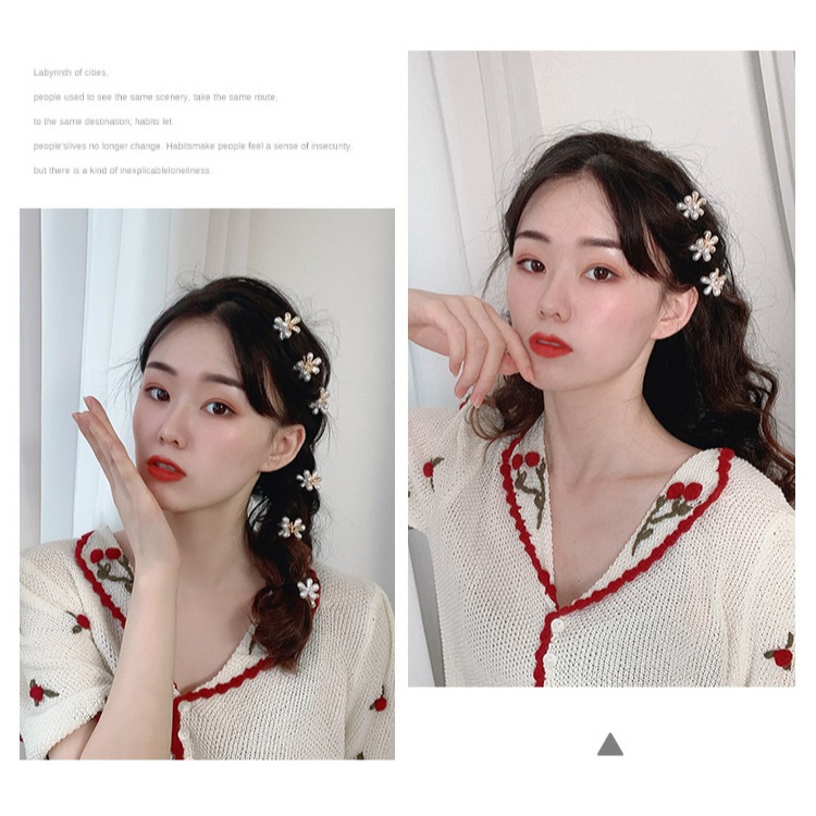 女士發夾韓國氣質優雅時尚發卡風五瓣花朵珍珠夾子頭飾半扎發抓夾-細節圖10