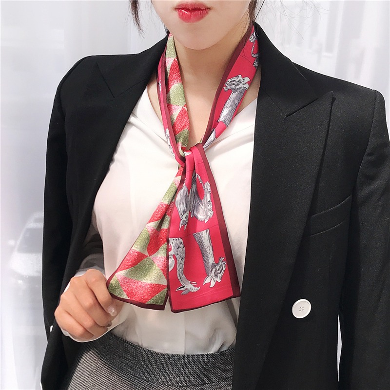 絲巾法式發帶秋季薄款懶人復古絲巾女小長條絲帶裝飾領巾頭巾飄帶-細節圖5