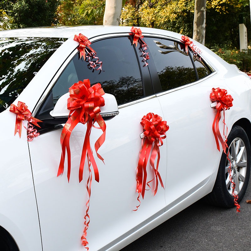 結婚大號手拉花彩條花車車隊後視鏡裝飾彩帶拉花蝴蝶結婚慶用品-細節圖4