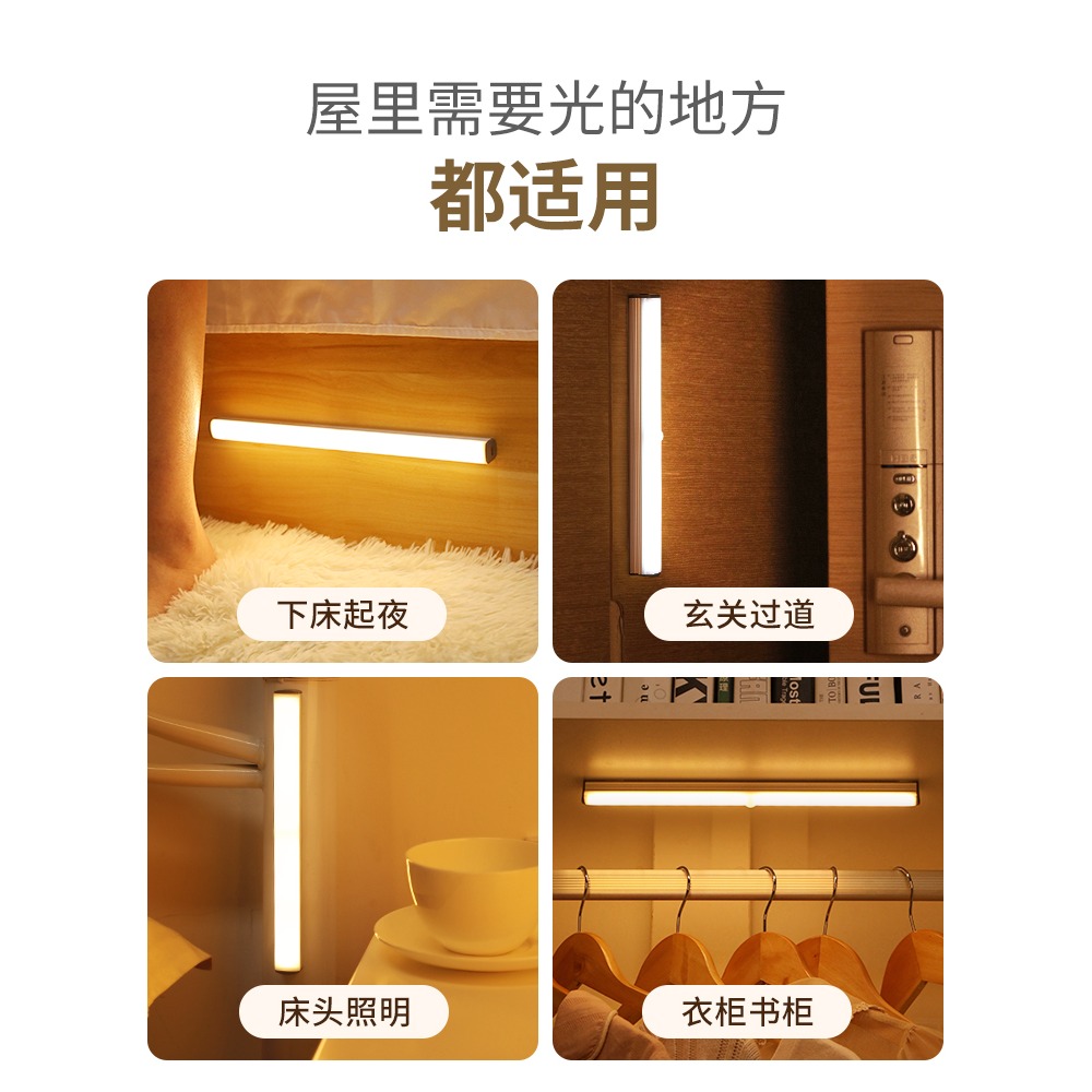人體感應小夜燈家用過道樓梯聲控智能樓道光控長條牀頭燈衣櫃充電-細節圖2