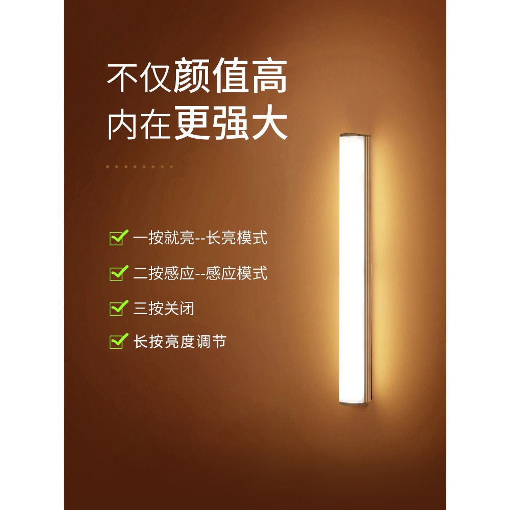 人體感應小夜燈家用過道樓梯聲控智能樓道光控長條牀頭燈衣櫃充電-細節圖3