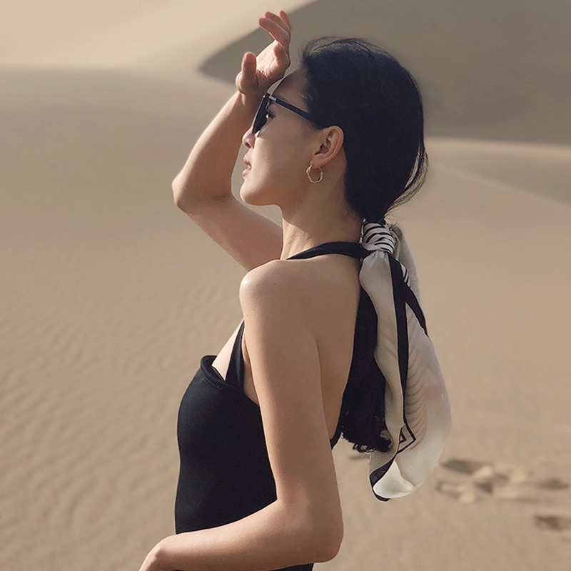 發帶絲巾小方巾女夏季薄款扎頭發綁包包綁發頭巾包頭沙漠拍照防曬-細節圖4
