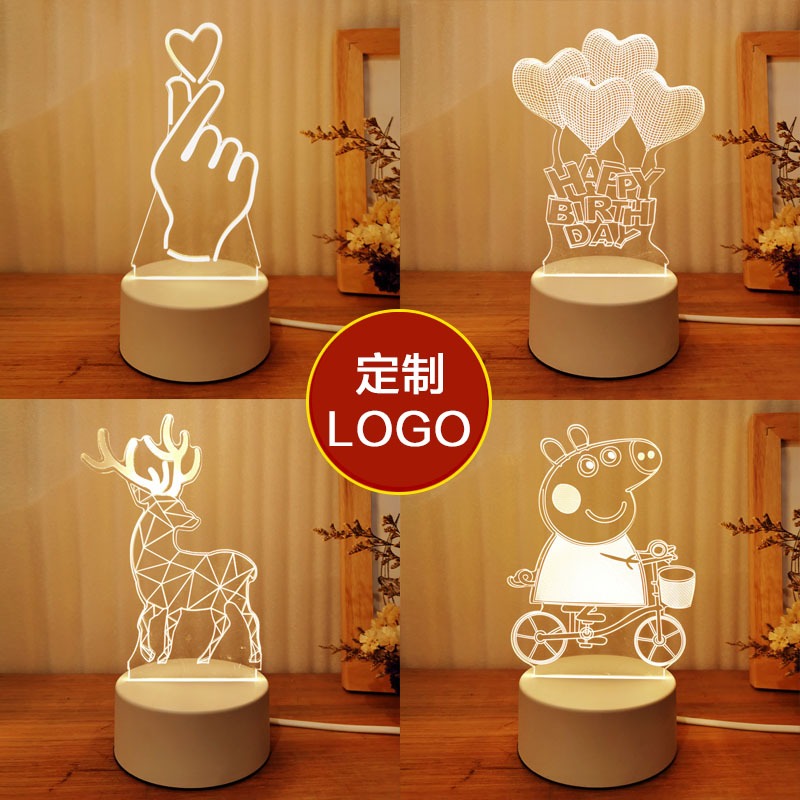3D小夜燈卡通ins網紅臥室少女牀頭燈創意diy禮品插電臺燈定製logo-細節圖3