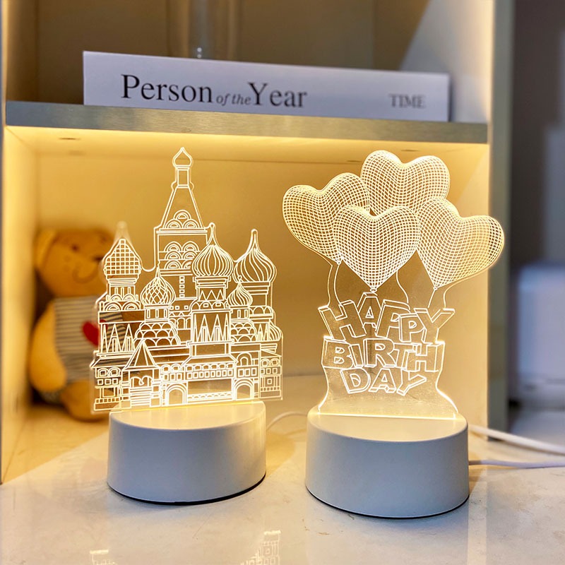 3D小夜燈卡通ins網紅臥室少女牀頭燈創意diy禮品插電臺燈定製logo-細節圖4