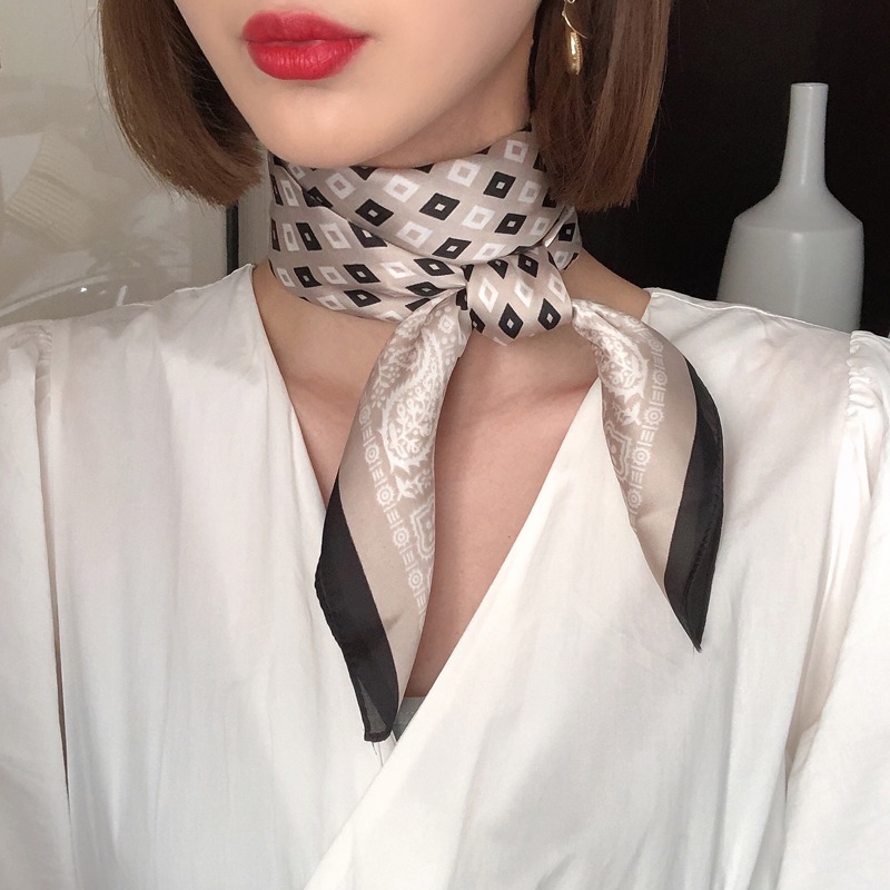 小方巾女韓國百搭碎花絲巾女春夏秋薄款洋氣職業空姐小領巾頭巾女-細節圖2