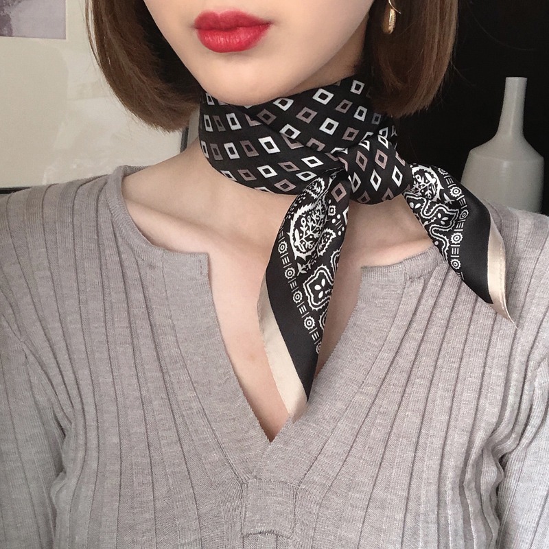 小方巾女韓國百搭碎花絲巾女春夏秋薄款洋氣職業空姐小領巾頭巾女-細節圖3