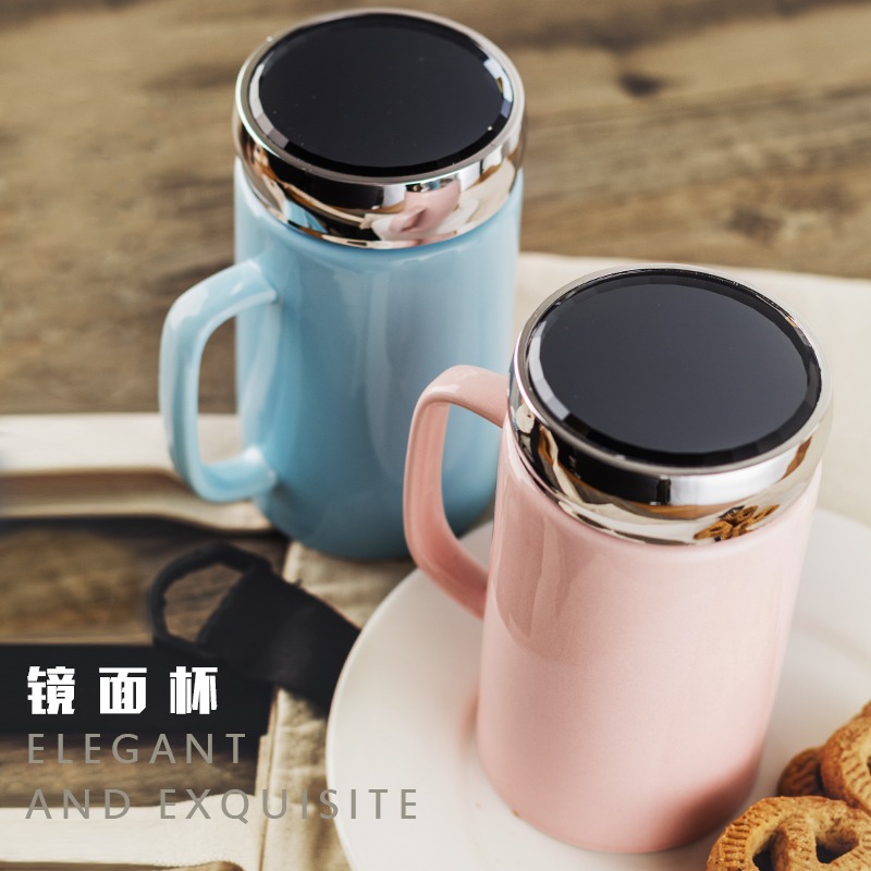 簡約陶瓷杯子家用情侶水杯茶杯大容量馬克杯帶蓋牛奶早餐杯咖啡杯-細節圖3