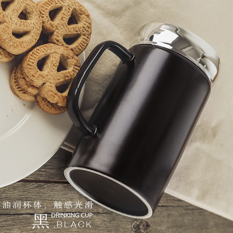 簡約陶瓷杯子家用情侶水杯茶杯大容量馬克杯帶蓋牛奶早餐杯咖啡杯-細節圖5