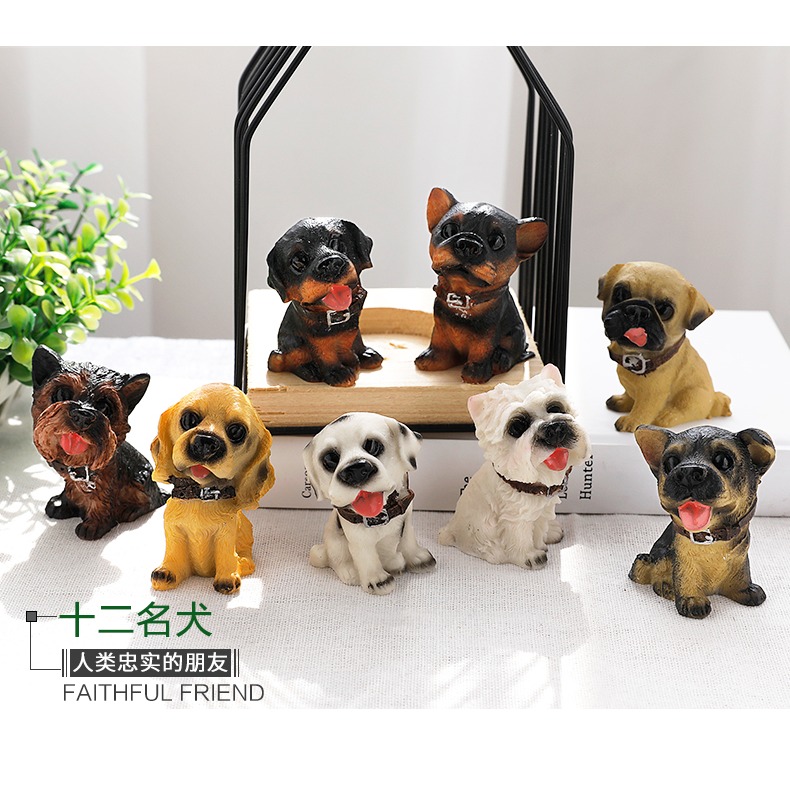 十二隻仿真小狗擺件書桌樹脂狗模型動物裝飾品創意工藝品生日禮物-細節圖6
