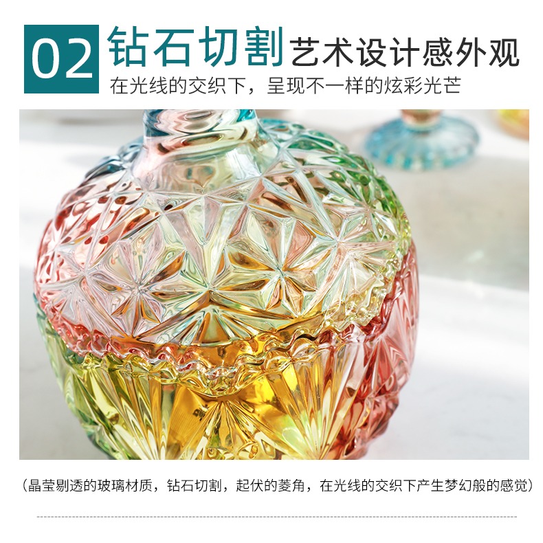 彩色玻璃糖罐歐式大號儲物罐乾果罐糖果罐裝飾創意器皿擺件-細節圖9
