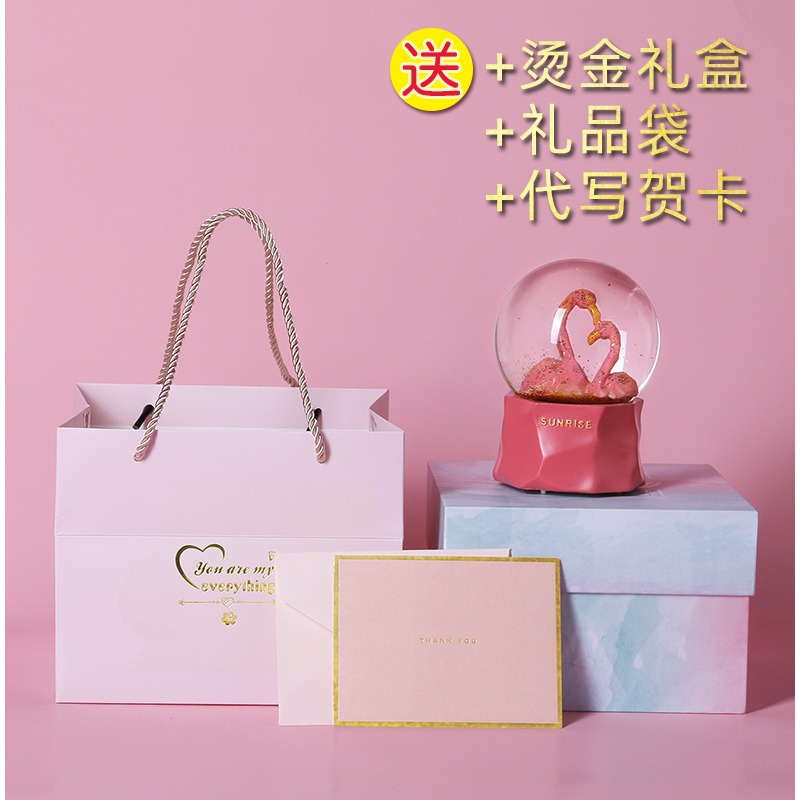 北歐火烈鳥水晶球擺件音樂盒可發光送女生閨蜜好朋友生日禮物結婚-細節圖8