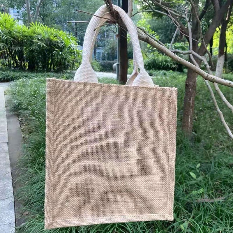 黃麻包簡易收納購物袋A6環保手拎飯盒便當袋A4防水手提亞麻布袋子-細節圖2