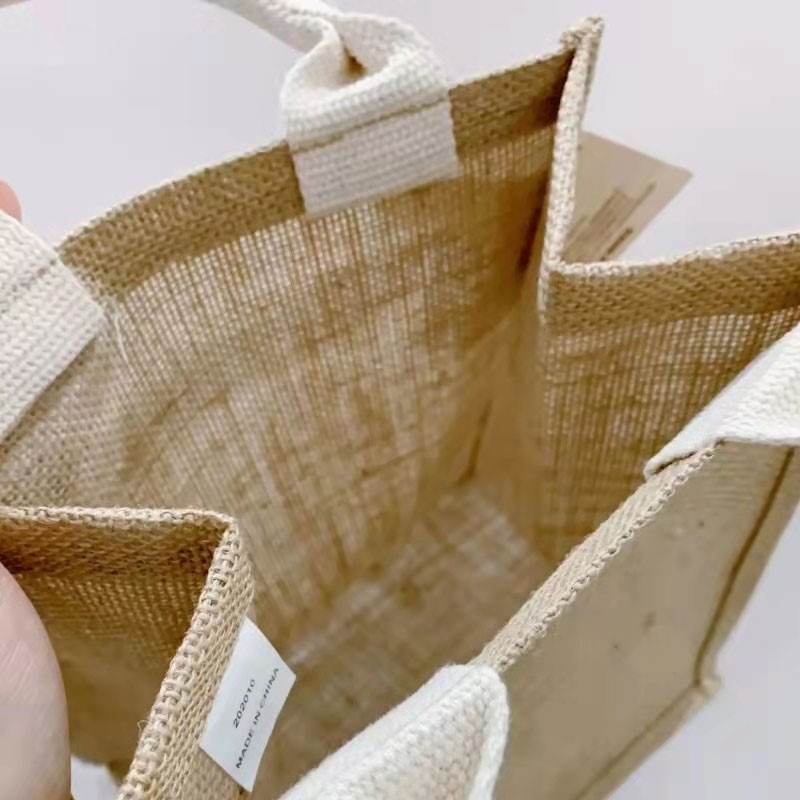 黃麻包簡易收納購物袋A6環保手拎飯盒便當袋A4防水手提亞麻布袋子-細節圖3