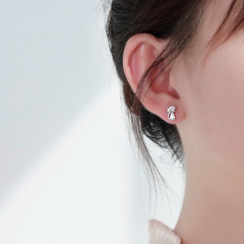 925純銀貓咪耳釘女2021年新款潮2022耳環可愛動物飾品兒童ins耳飾-細節圖4
