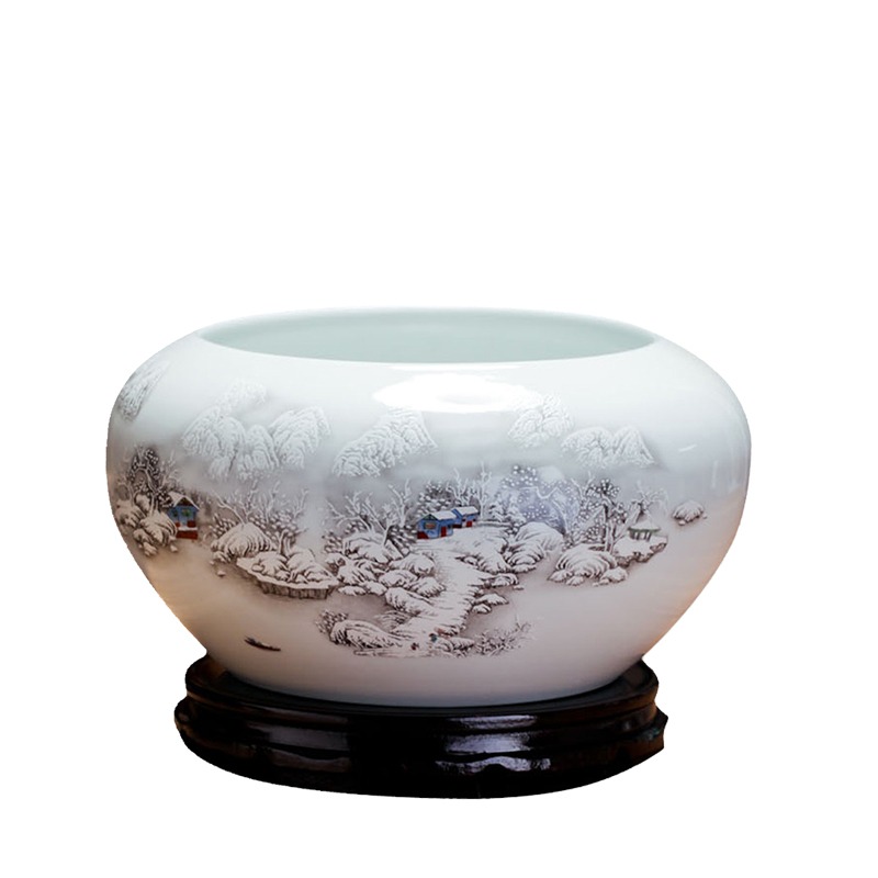 景德鎮陶瓷器青花金魚缸睡蓮碗蓮烏龜缸養魚盆筆洗客廳桌面擺件-細節圖2