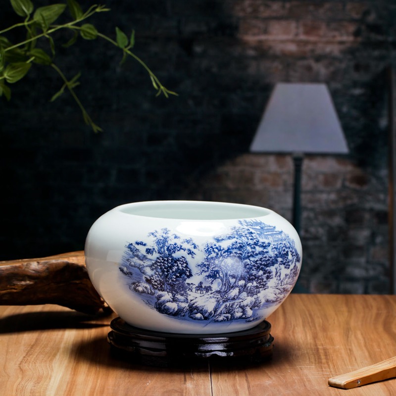 景德鎮陶瓷器青花金魚缸睡蓮碗蓮烏龜缸養魚盆筆洗客廳桌面擺件-細節圖3