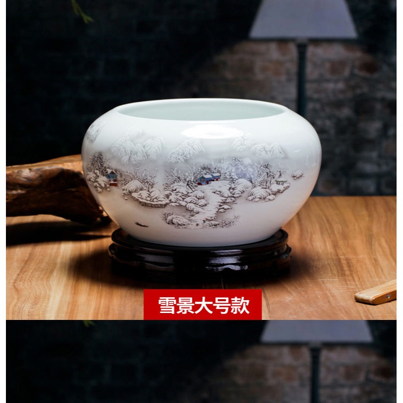 景德鎮陶瓷器青花金魚缸睡蓮碗蓮烏龜缸養魚盆筆洗客廳桌面擺件-細節圖8