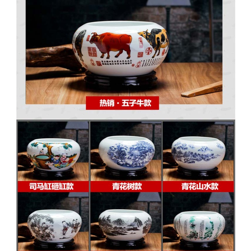 景德鎮陶瓷器青花金魚缸睡蓮碗蓮烏龜缸養魚盆筆洗客廳桌面擺件-細節圖10