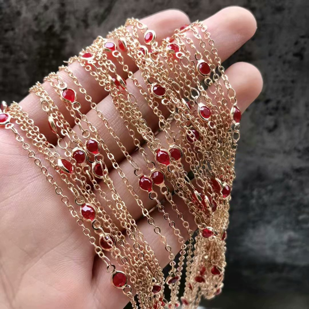 銅鍍金保色鏈條 鋯石鏈條 diy流蘇步搖 項鏈飾品材料配件-細節圖6