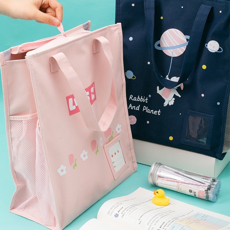 手拎書袋文件袋手提袋帆布小學生用美術補習班補課包中學生豎式牛-細節圖2
